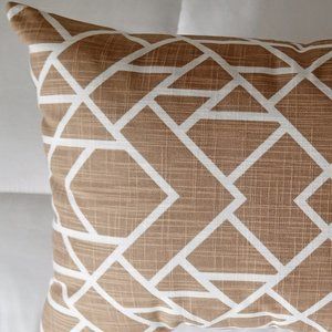 Decorative Pillow by Fancy Shams, Geometric White on Spicy Tan, Made-to-Order